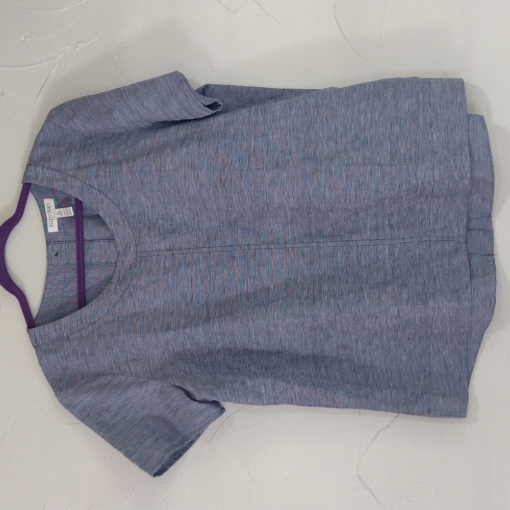 Ellen Tracy Blue Linen Short Sleeve Tunic Top Women's XL